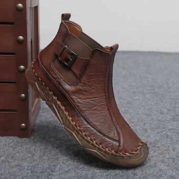 Martin μποτάκια για άνδρες, PU επάνω μέρος, καουτσούκ σόλα, στρογγυλή μύτη, μεσαίο ύψος, επίπεδη φτέρνα, φθινοπωρινά casual μποτάκια