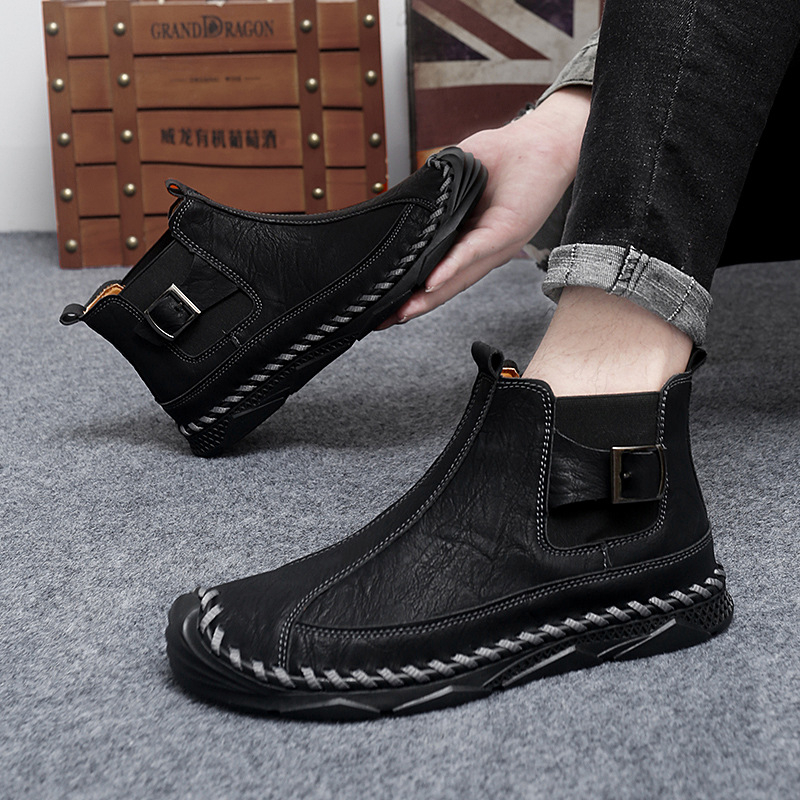 Martin cizme pentru bărbați, exterior PU, talpă din cauciuc, vârf rotund, gambă medie, toc plat, pantofi casual de toamnă