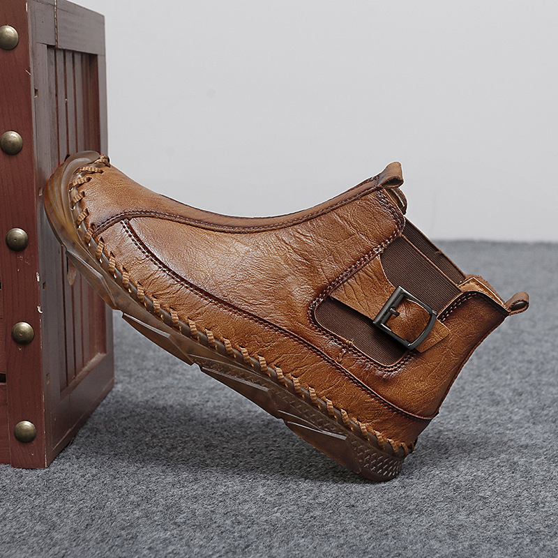 Martin cizme pentru bărbați, exterior PU, talpă din cauciuc, vârf rotund, gambă medie, toc plat, pantofi casual de toamnă