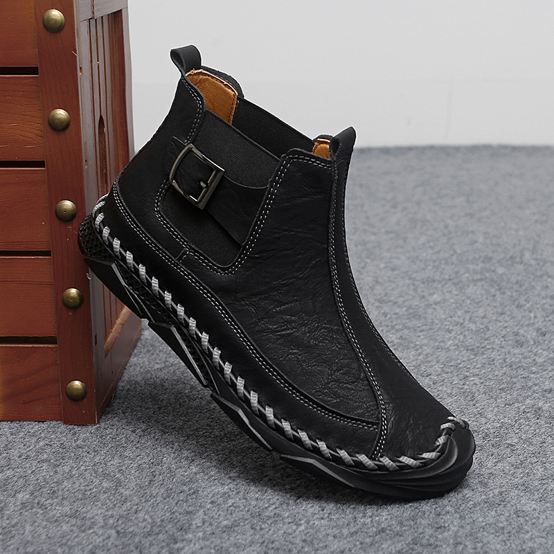Martin cizme pentru bărbați, exterior PU, talpă din cauciuc, vârf rotund, gambă medie, toc plat, pantofi casual de toamnă