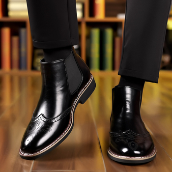 Ανδρικά Chelsea μποτάκια - Slip-On, PU επάνω μέρος, καουτσούκ σόλα, αιχμηρή μύτη, μεσαίο ύψος σωλήνα