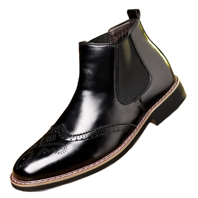 Férfi Chelsea csizmák - Slip-On, PU felsőrész, gumírozott talp, hegyes orr, középmagas cső