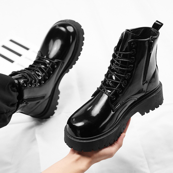 Ανδρικά Chelsea μποτάκια με αυξήσεις ύψους, παχιά σόλα από καουτσούκ, PU επάνω μέρος, εμπρός κορδόνια, μεσαίου ύψους τακουνιού 3–5 εκ