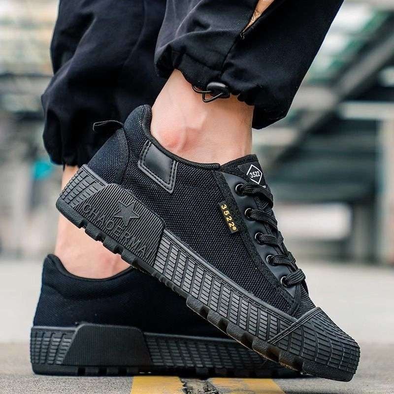 Unisex καμβάς εργασιακά παπούτσια με λαστιχένια σόλα, διαπνέοντα και ανθεκτικά, μεσαίου ύψους, σχήμα δαχτύλου χερίνγκμπον