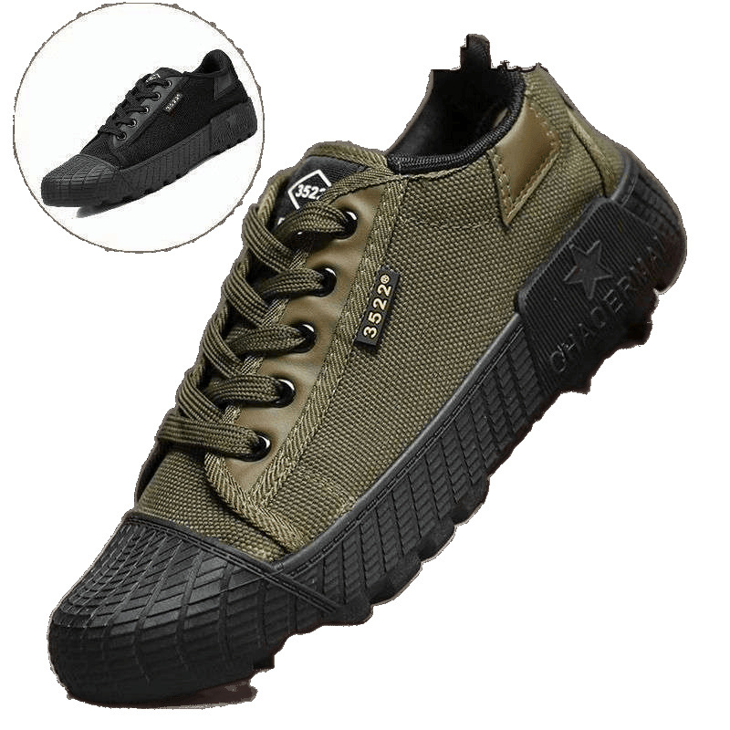 Unisex καμβάς εργασιακά παπούτσια με λαστιχένια σόλα, διαπνέοντα και ανθεκτικά, μεσαίου ύψους, σχήμα δαχτύλου χερίνγκμπον