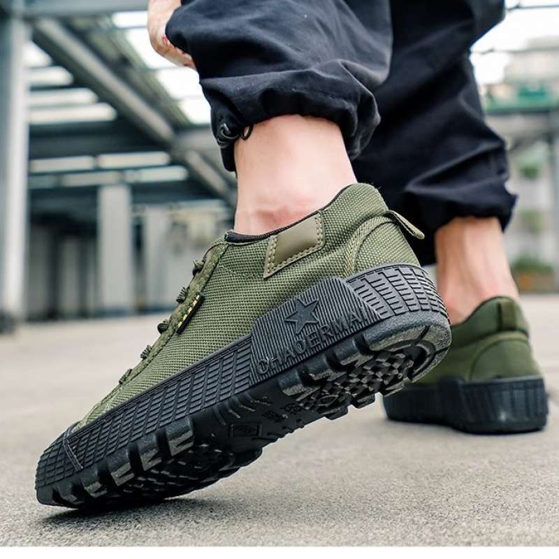 Unisex καμβάς εργασιακά παπούτσια με λαστιχένια σόλα, διαπνέοντα και ανθεκτικά, μεσαίου ύψους, σχήμα δαχτύλου χερίνγκμπον