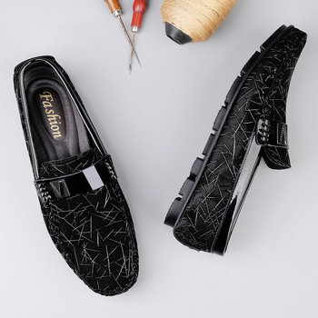 Ανδρικά δερμάτινα loafers - άνω μέρος από δέρμα δευτέρου στρώματος, τετράγωνη μύτη, επίπεδη φτέρνα, καουτσούκ εξωτερική σόλα, PU Πάτος, διαπνοή, Άνοιξη 2025