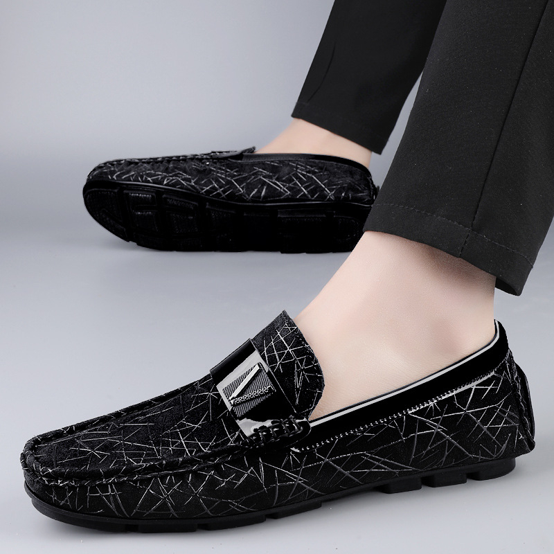 Ανδρικά δερμάτινα loafers - άνω μέρος από δέρμα δευτέρου στρώματος, τετράγωνη μύτη, επίπεδη φτέρνα, καουτσούκ εξωτερική σόλα, PU Πάτος, διαπνοή, Άνοιξη 2025