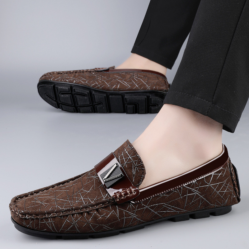 Ανδρικά δερμάτινα loafers - άνω μέρος από δέρμα δευτέρου στρώματος, τετράγωνη μύτη, επίπεδη φτέρνα, καουτσούκ εξωτερική σόλα, PU Πάτος, διαπνοή, Άνοιξη 2025