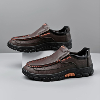 Ανδρικά επιχειρηματικά δερμάτινα παπούτσια - Άνω μέρος: τεχνητό PU, Σόλα: καουουτσούκ, Στρογγυλή μύτη, Ύψος τακουνιού: επίπεδο, Μονόχρωμα