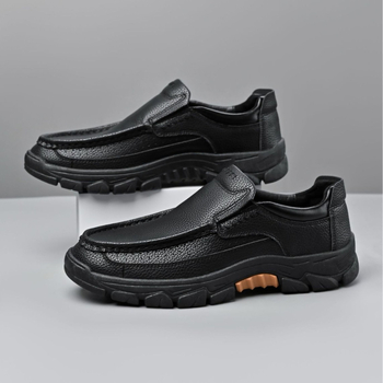 Ανδρικά επιχειρηματικά δερμάτινα παπούτσια - Άνω μέρος: τεχνητό PU, Σόλα: καουουτσούκ, Στρογγυλή μύτη, Ύψος τακουνιού: επίπεδο, Μονόχρωμα