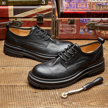 Ανδρικά Δερμάτινα Παπούτσια Χαμηλού Κορνιού, Πρώτης Διαβάθμισης Δέρμα Αγελάδας, Με Κυκλική Μύτη, Καουτσούκ Σόλα, Ύψος 3–5 εκ