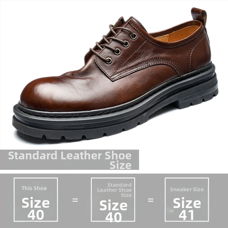 Vīriešu ādas zemas kurpes, pirmās kārtas liellopu āda, apaļa purngala, gumijas zole, papēža augstums 3–5 cm