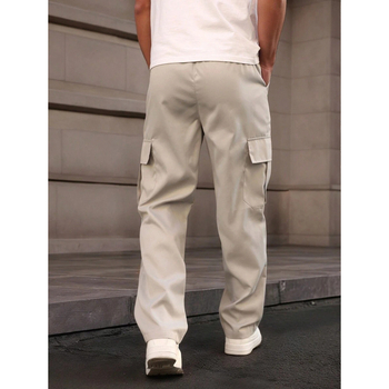 O 42972 Ανδρικά παντελόνια εργασίας με κορδόνι στη μέση και τσέπες, φυσικό βαμβάκι χρωματιστό, χαλαρή γραμμή