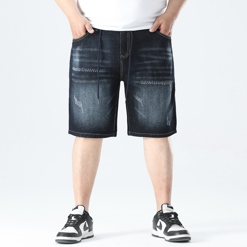 Șort din denim cu talie elastică, croială lejeră, lungime medie, țesătură din amestec de bumbac (73.7% bumbac, 25.2% poliester, 1.1% spandex) Ax-5523