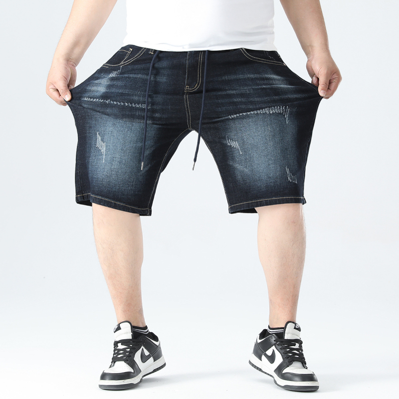 Șort din denim cu talie elastică, croială lejeră, lungime medie, țesătură din amestec de bumbac (73.7% bumbac, 25.2% poliester, 1.1% spandex) Ax-5523