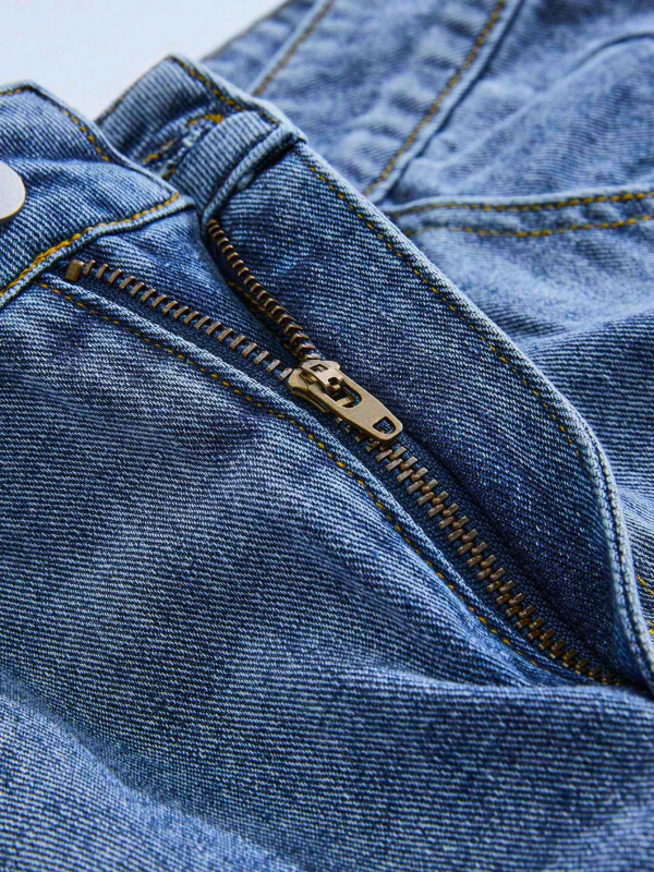 Деним къси панталони със винтидж уличен стил, патч със звезда с пет точки и мотив котешки мустаци, прав силует, 5-инчова вътрешна дължина, ресни по ръба