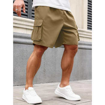 Cargo σορτς με καπάκια τσεπών, φαρδιά γραμμή, κοντό μήκος, ελαφριά ελαστικότητα, βαμβακερό ύφασμα CVC