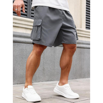 Cargo σορτς με καπάκια τσεπών, φαρδιά γραμμή, κοντό μήκος, ελαφριά ελαστικότητα, βαμβακερό ύφασμα CVC