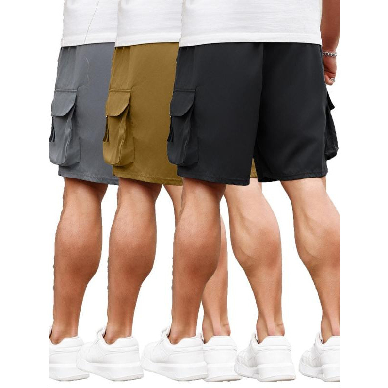 Krovininiai šortai su dangtelinėmis kišenėmis, laisvas kirpimas, trumpesnė ilgio, šiek tiek tempiasi, medvilnės CVC audinys