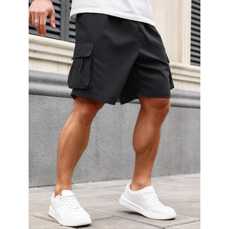 Krovininiai šortai su dangtelinėmis kišenėmis, laisvas kirpimas, trumpesnė ilgio, šiek tiek tempiasi, medvilnės CVC audinys