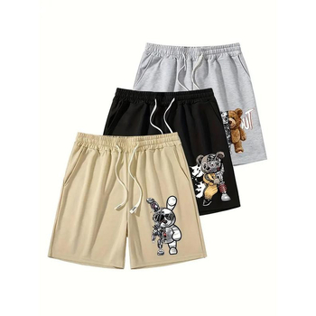 Pantaloni scurți de pijama cu imprimeu ursuleț, din nailon, respirabili și comozi pentru primăvară.