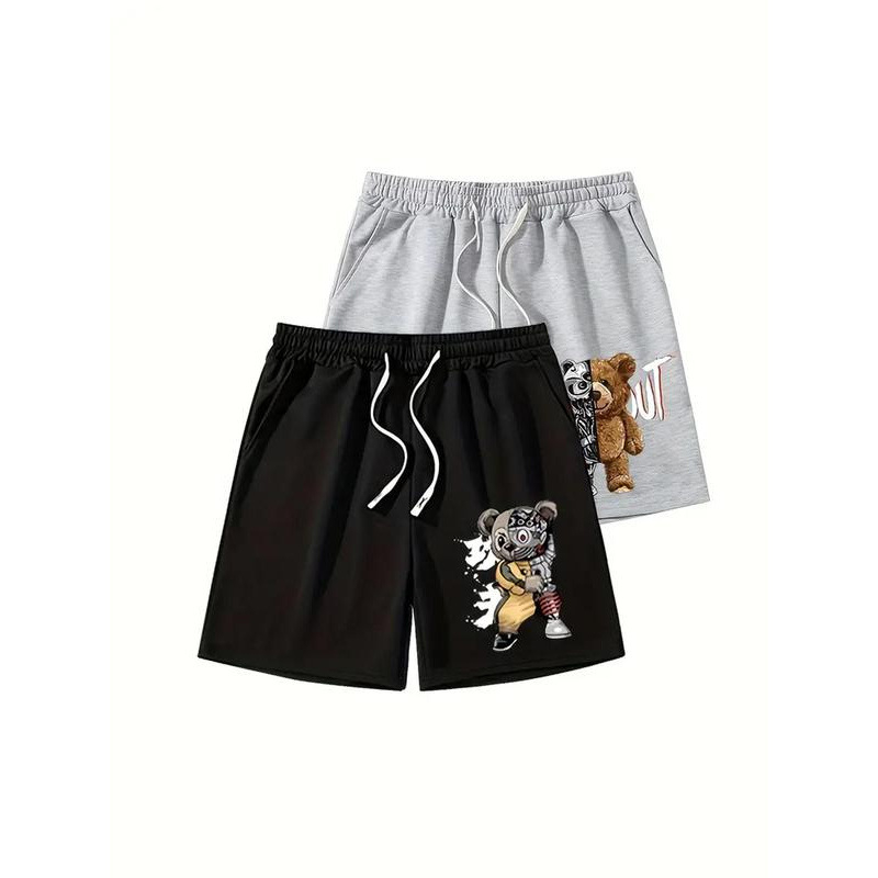 Pantaloni scurți de pijama cu imprimeu ursuleț, din nailon, respirabili și comozi pentru primăvară.