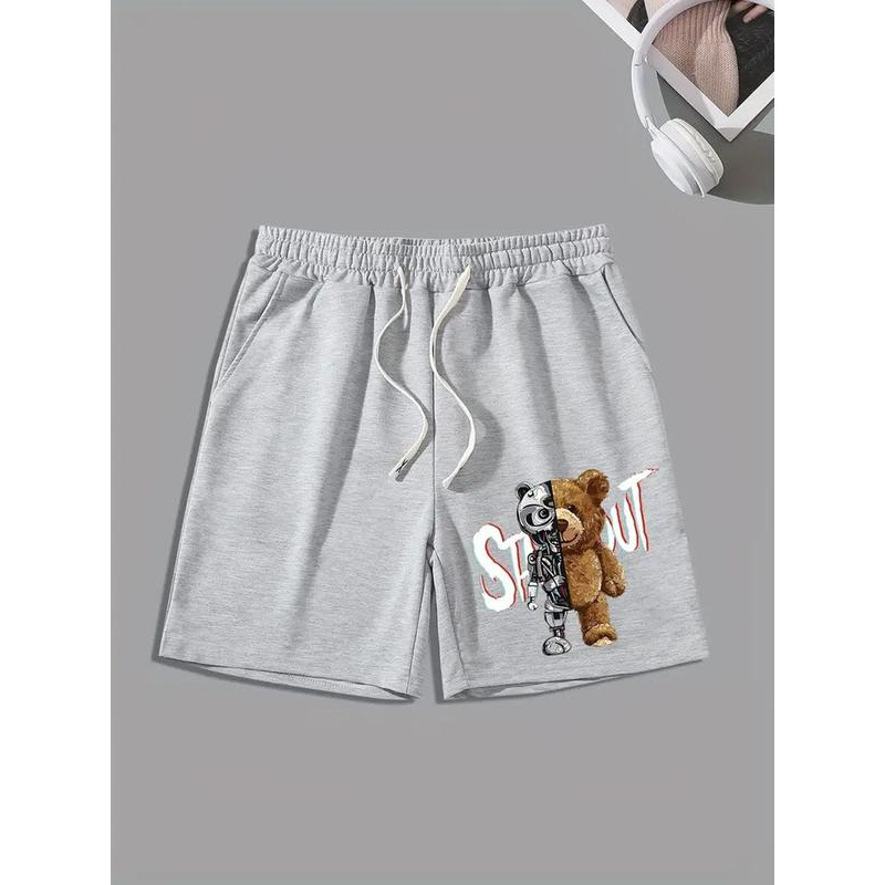 Pantaloni scurți de pijama cu imprimeu ursuleț, din nailon, respirabili și comozi pentru primăvară.