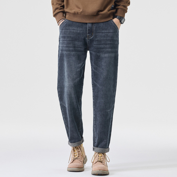 Дънкови дънки, tapered slim fit, средна талия, цип, измит деним, дълги панталони