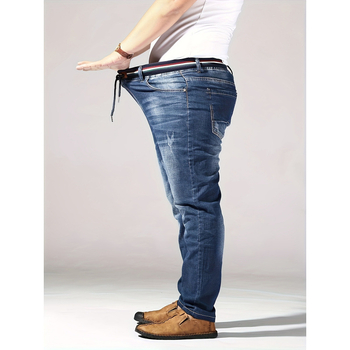 Jeansi, croiala libera, drepti, talie dubla, captusite cu fleece, tesatura cu elasticitate inalta