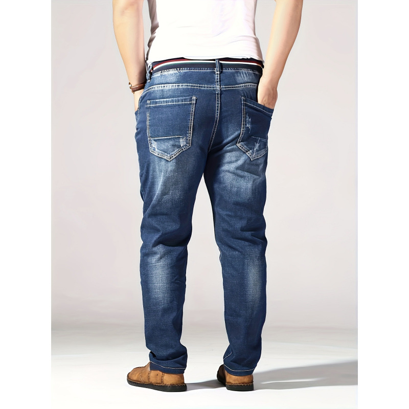 Jeansi, croiala libera, drepti, talie dubla, captusite cu fleece, tesatura cu elasticitate inalta