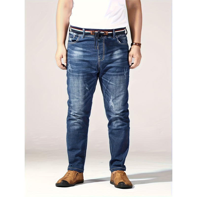 Jeansi, croiala libera, drepti, talie dubla, captusite cu fleece, tesatura cu elasticitate inalta