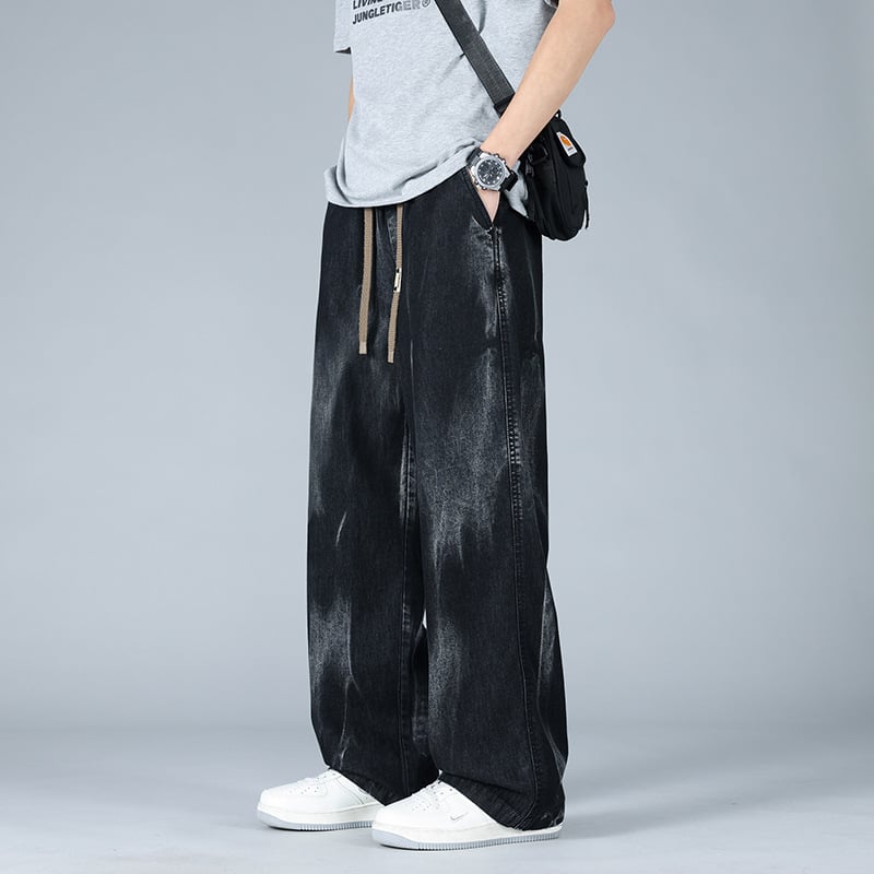 Vīriešu ikdienas bikses, vaļīga taisna piegriezuma, vidējā josta, kokvilnas–viskozes–poliesteru maisījums, pavasaris 2025