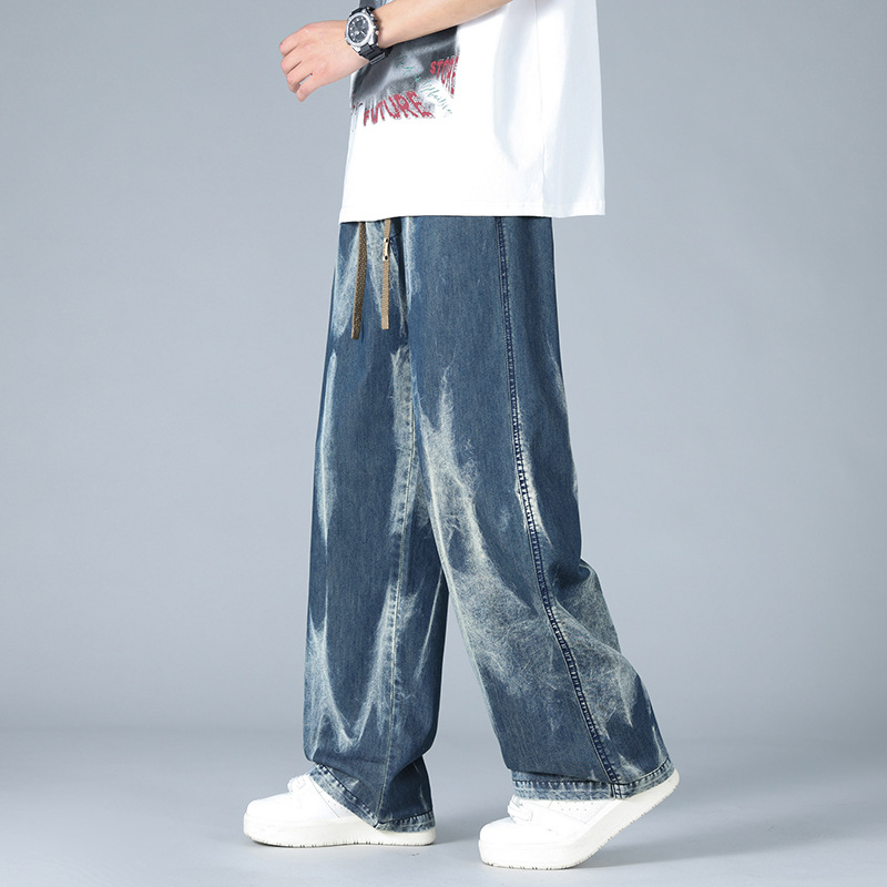 Vīriešu ikdienas bikses, vaļīga taisna piegriezuma, vidējā josta, kokvilnas–viskozes–poliesteru maisījums, pavasaris 2025