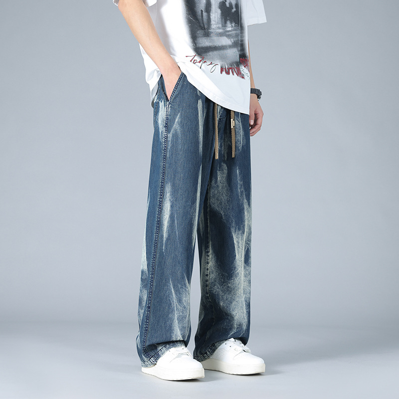 Vīriešu ikdienas bikses, vaļīga taisna piegriezuma, vidējā josta, kokvilnas–viskozes–poliesteru maisījums, pavasaris 2025