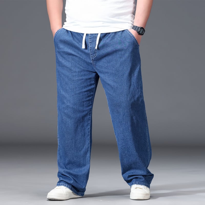 Vīriešu kokvilnas džinsi, brīvā piegriezuma, 85% kokvilna, augsts viduklis, garas bikses