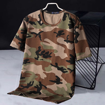 Tricou bărbătesc camuflaj din amestec de bumbac, mâneci scurte, guler rotund, croială slim