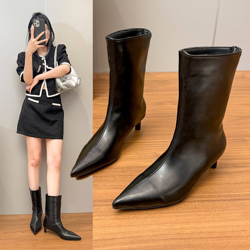 Μποτάκια Martin – μυτερό δάχτυλο, λεπτό τακούνι, ύψος γάμπας έως το μέσο, PU επάνω μέρος, φερμουάρ