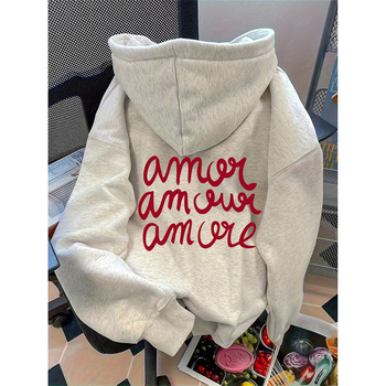 Hoodijas džemperis ar Amerikas Vintage apdruku, brīvā piegriezuma, garās piedurknes, poliester 96%+