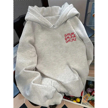 Худи с качулка, американски винтидж печат, пуловер с свободна кройка, дълги ръкави, полиестер 96%+