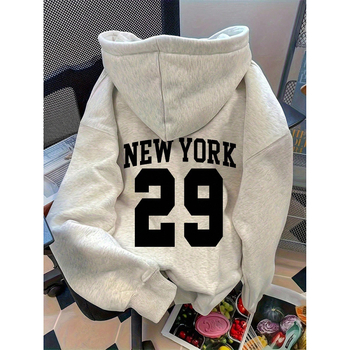 Худи с качулка, американски винтидж печат, пуловер с свободна кройка, дълги ръкави, полиестер 96%+