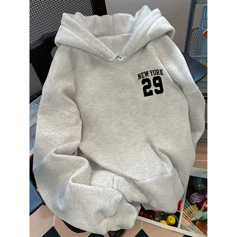 Hoodijas džemperis ar Amerikas Vintage apdruku, brīvā piegriezuma, garās piedurknes, poliester 96%+