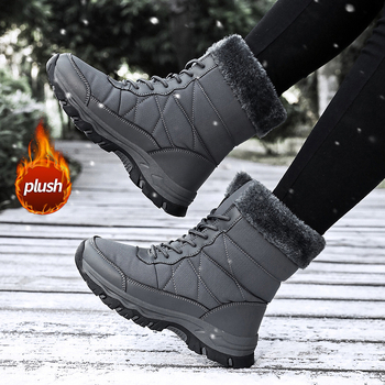 Ghete de iarnă pentru femei — înălțime peste gleznă, căptușeală din bumbac, talpă din cauciuc antiderapant, șireturi