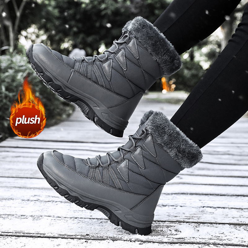 Ghete de iarnă pentru femei — înălțime peste gleznă, căptușeală din bumbac, talpă din cauciuc antiderapant, șireturi