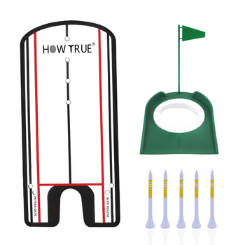 HOW TRUE Golfo puterio treniruočių rinkinys su mušties laikymo korektoriumi, puterio veidrodžiu, plokštele ir Tee – akrilinė konstrukcija