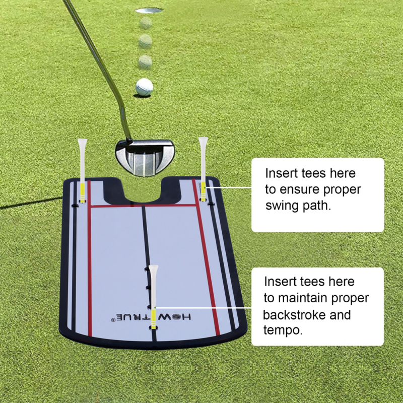 HOW TRUE Golfo puterio treniruočių rinkinys su mušties laikymo korektoriumi, puterio veidrodžiu, plokštele ir Tee – akrilinė konstrukcija