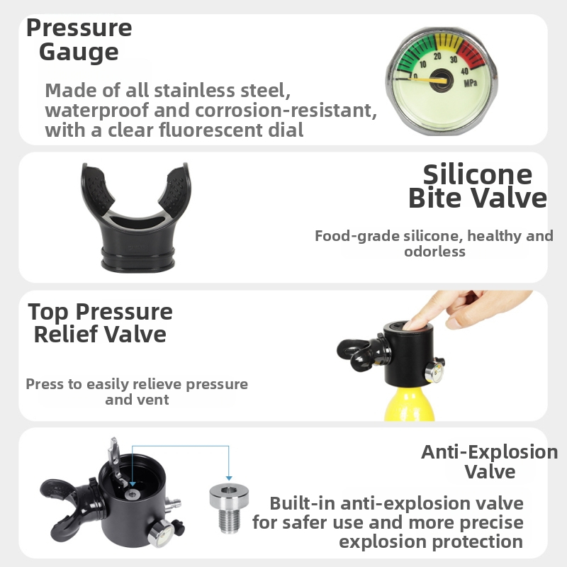 Мини водолазен кислороден цилиндър, алуминиева сплав, 0.5L, марка DIDEEP, лицензиран частен етикет