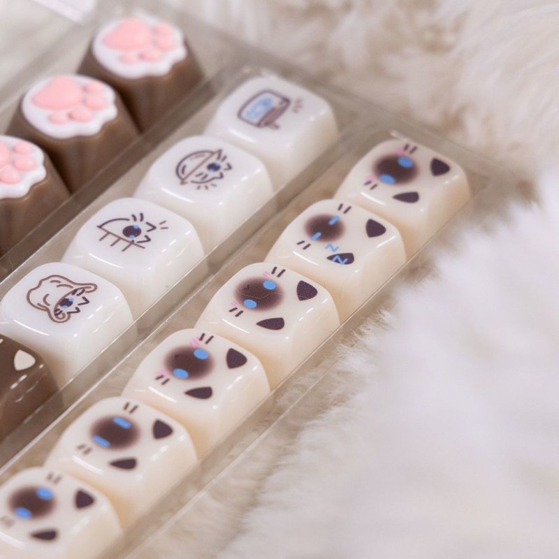 Capă de taste cu design urechi de pisică, silicon, imprimare Silk, conexiune Type-C, suport pentru încheietură inclus