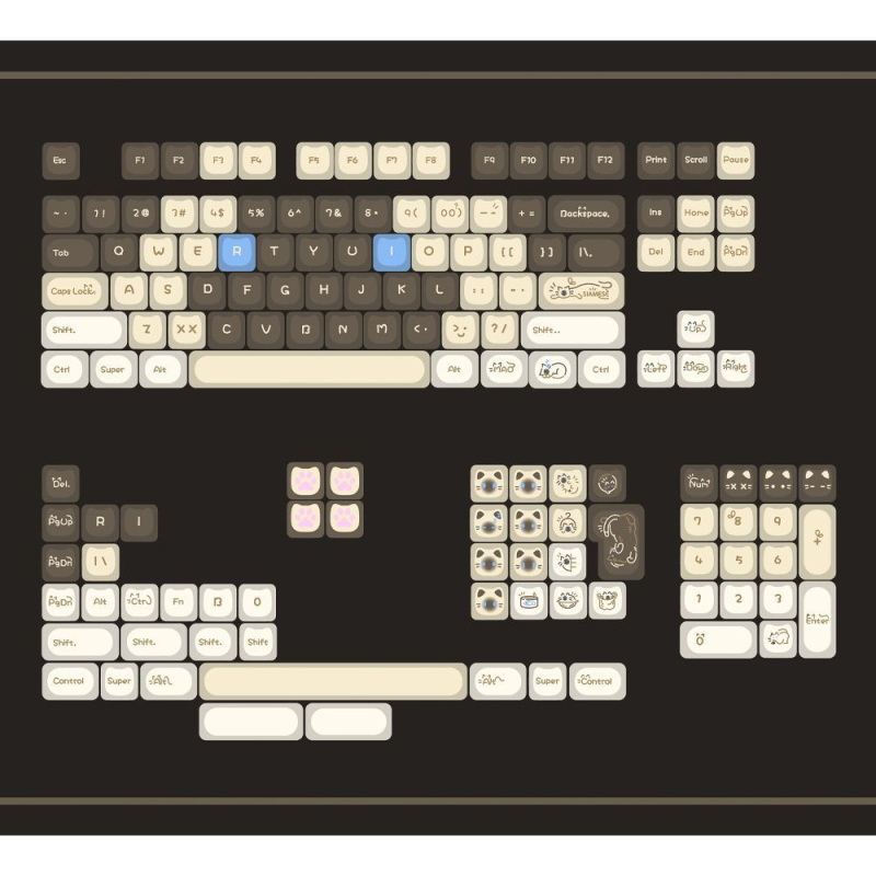 Capă de taste cu design urechi de pisică, silicon, imprimare Silk, conexiune Type-C, suport pentru încheietură inclus