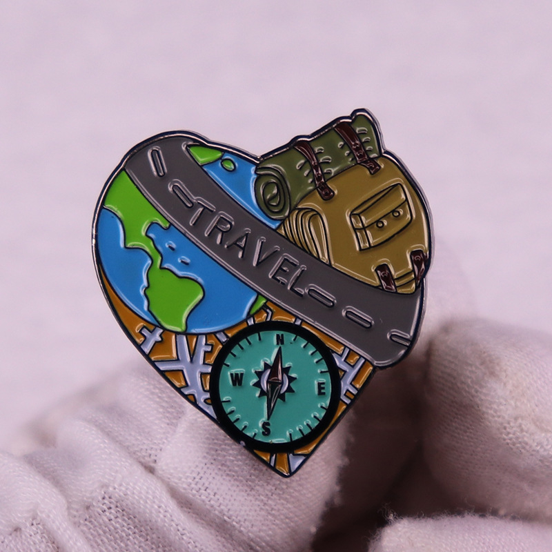 Broșă cu busolă și glob pentru călătorii — metal, J-0917, vara 2021, decorativ